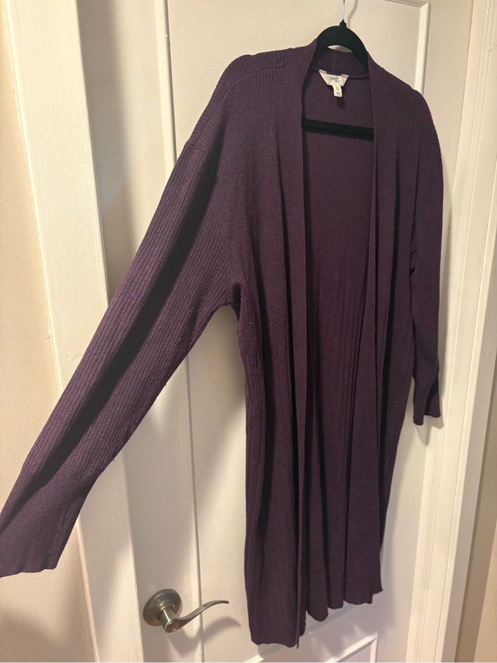 Terra & Sky Long Open-Front Cardigan in Plum